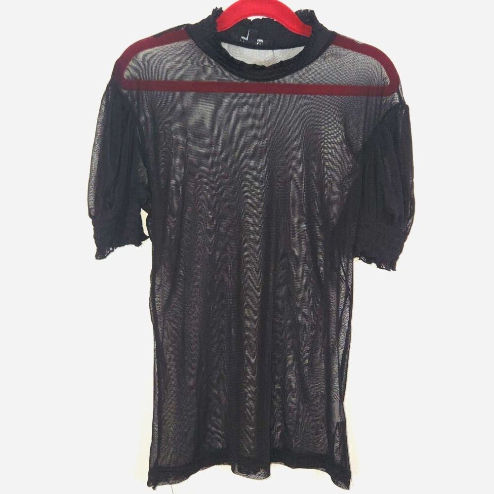 Ambiance Black Short Sleeve See Through Net Mesh Top Festival SMALL